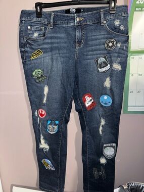 Her Universe Dark Blue Distressed Jeans with Star Wars Patchwork